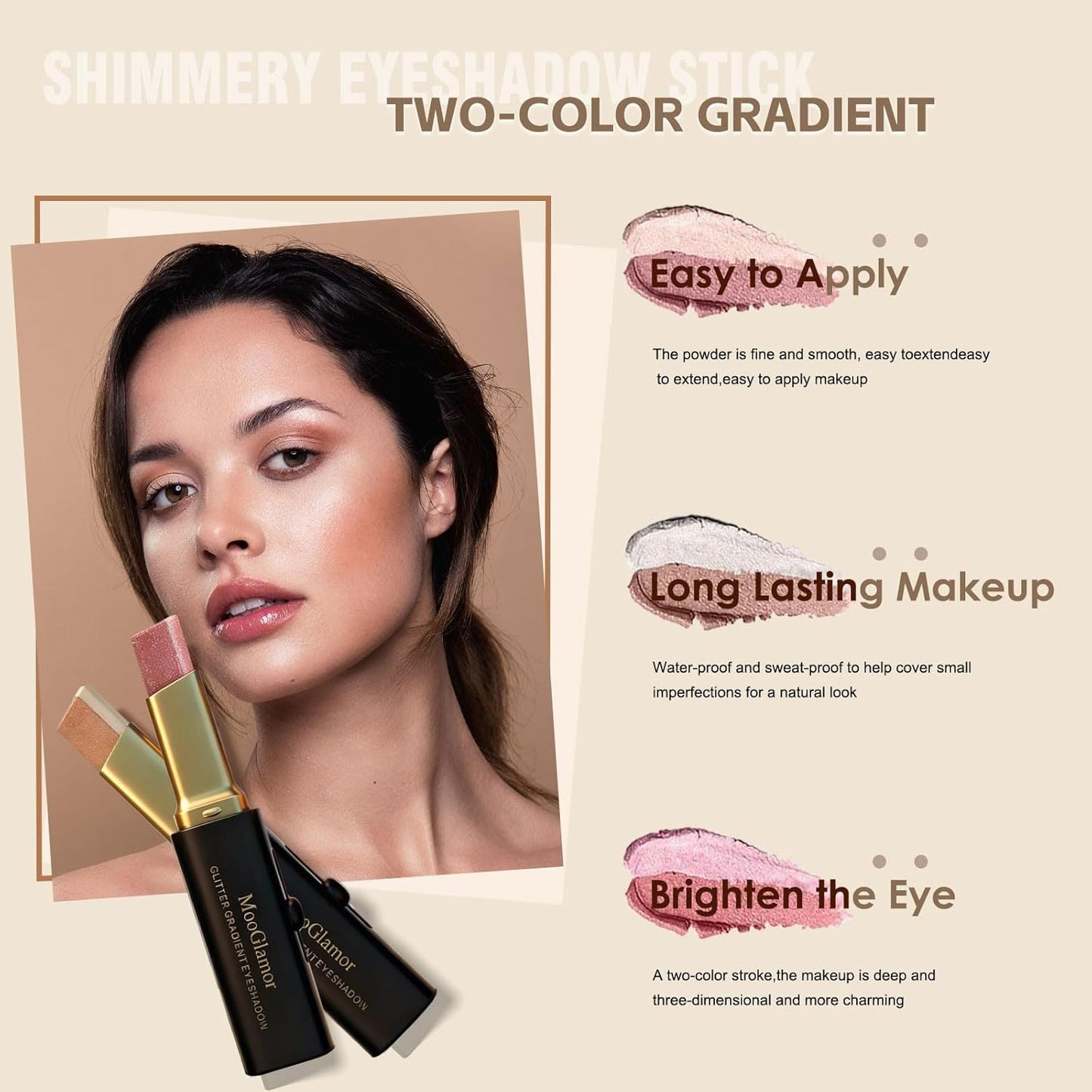 6Pcs Two-Color Waterproof Eyeshadow Stick Shimmery Eye Shadow Set | Glitter Gradient Eyeshadow Pen Smooth Texture Retractable Design Portable for Travel Makeup