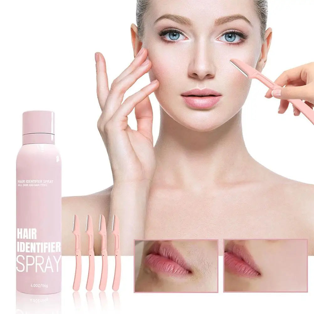 Hair Identifier Spray for Face Shaving,Skin Body Dermaplaning Spray with Razors,Moisturizing and Skin Care Set Hair Removal Kit