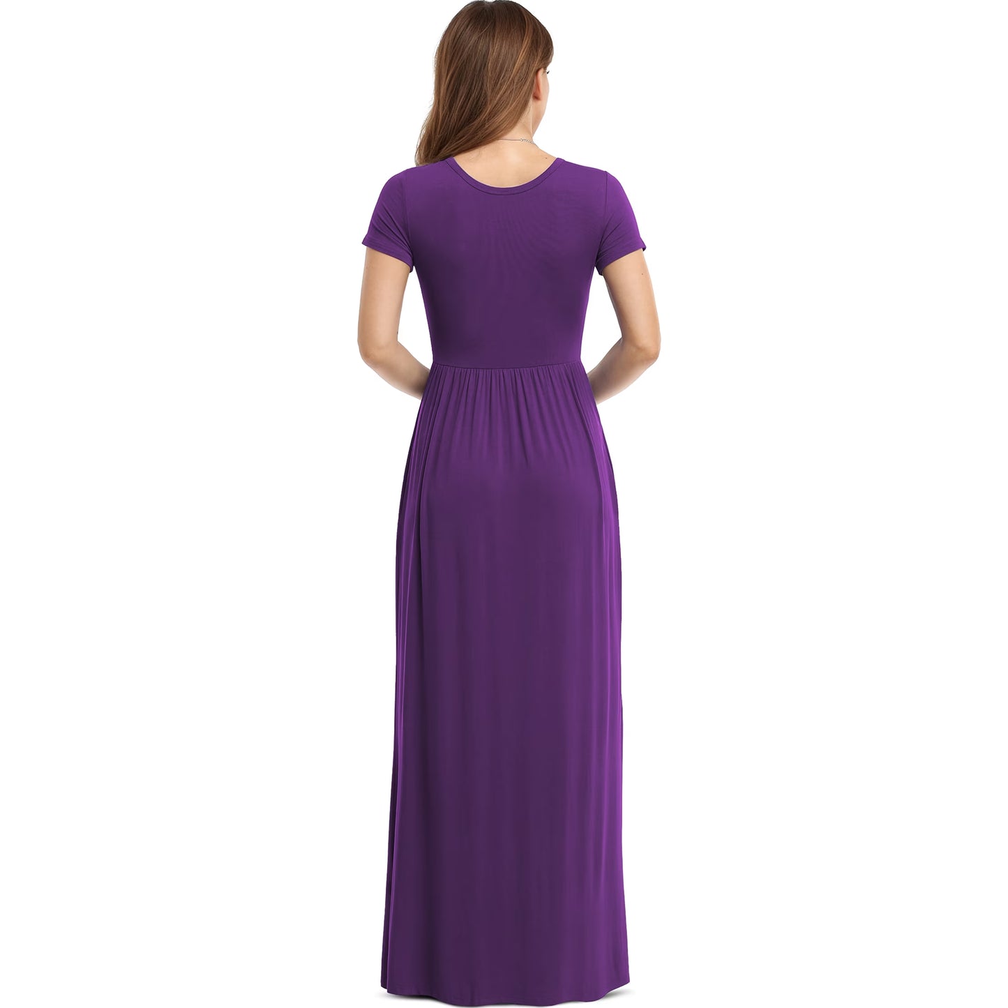 Women'S Short Sleeve Loose Plain Maxi Dresses Casual Long Dresses with Pockets,Mother'S Day,Dark Purple,Xl