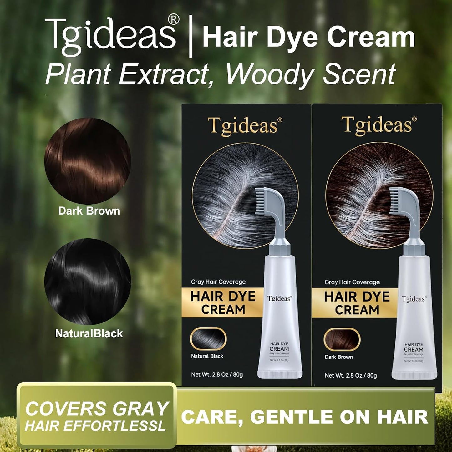 Hair Dye Comb Root Touch Up, Ammonia Free Gray Coverage, Black | Natural Plant Extract Hair Color Cream with No Mix Formula. Easy Gray Hair Coverage for Men & Women without Bleaching, 2.8Oz