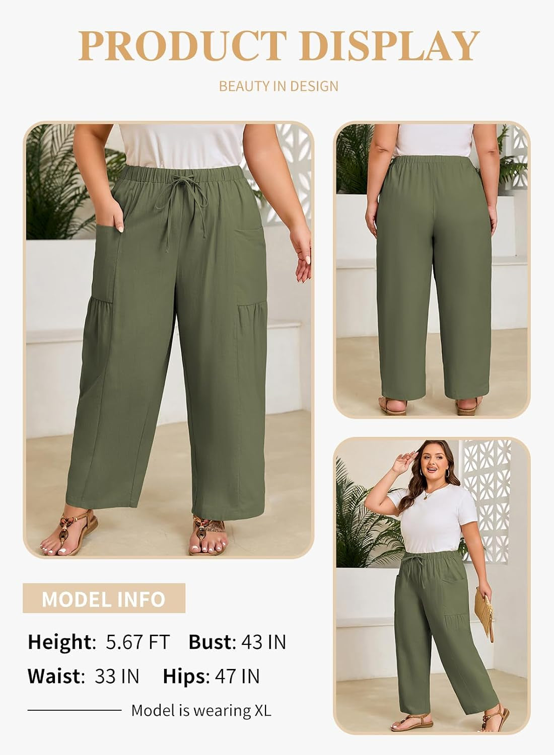 plus Size Pants for Women(1X-5X) | Elastic Waist Drawstring, Loose Casual Palazzo Pants, Lounge Trouser with Pockets