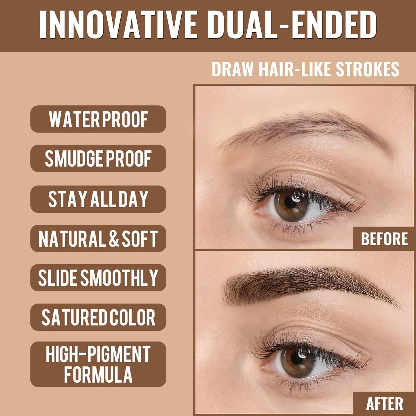 Eyebrow Pen - Eyebrow Pencil,2-In-1 Eyeliner Dual-Ended Brush-Tip Microblading 4D Eyebrow Pencils for Women,Long Lasting Waterproof Hair-Like Brow Pencil,With Eyebrow Brush,Darkbrown