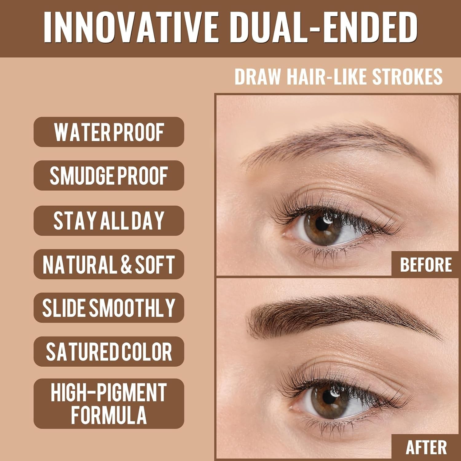Eyebrow Pen - Eyebrow Pencil,2-In-1 Eyeliner Dual-Ended Brush-Tip Microblading 4D Eyebrow Pencils for Women,Long Lasting Waterproof Hair-Like Brow Pencil,With Eyebrow Brush,Darkbrown