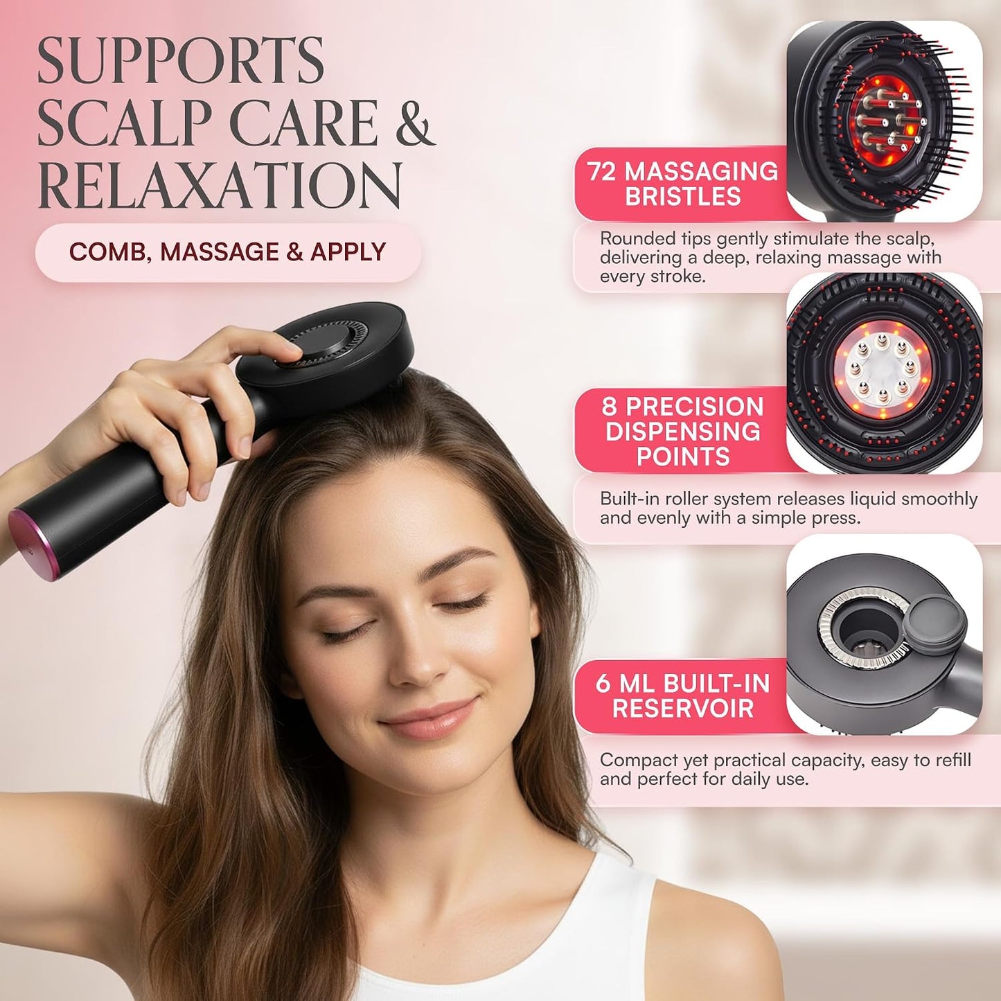 Electric Scalp Massager 3-In-1 – Cordless Head Massager & Hair Oil Applicator, Refillable Tank, IPX7 Waterproof Scalp Brush for Home & Travel, Women and Men