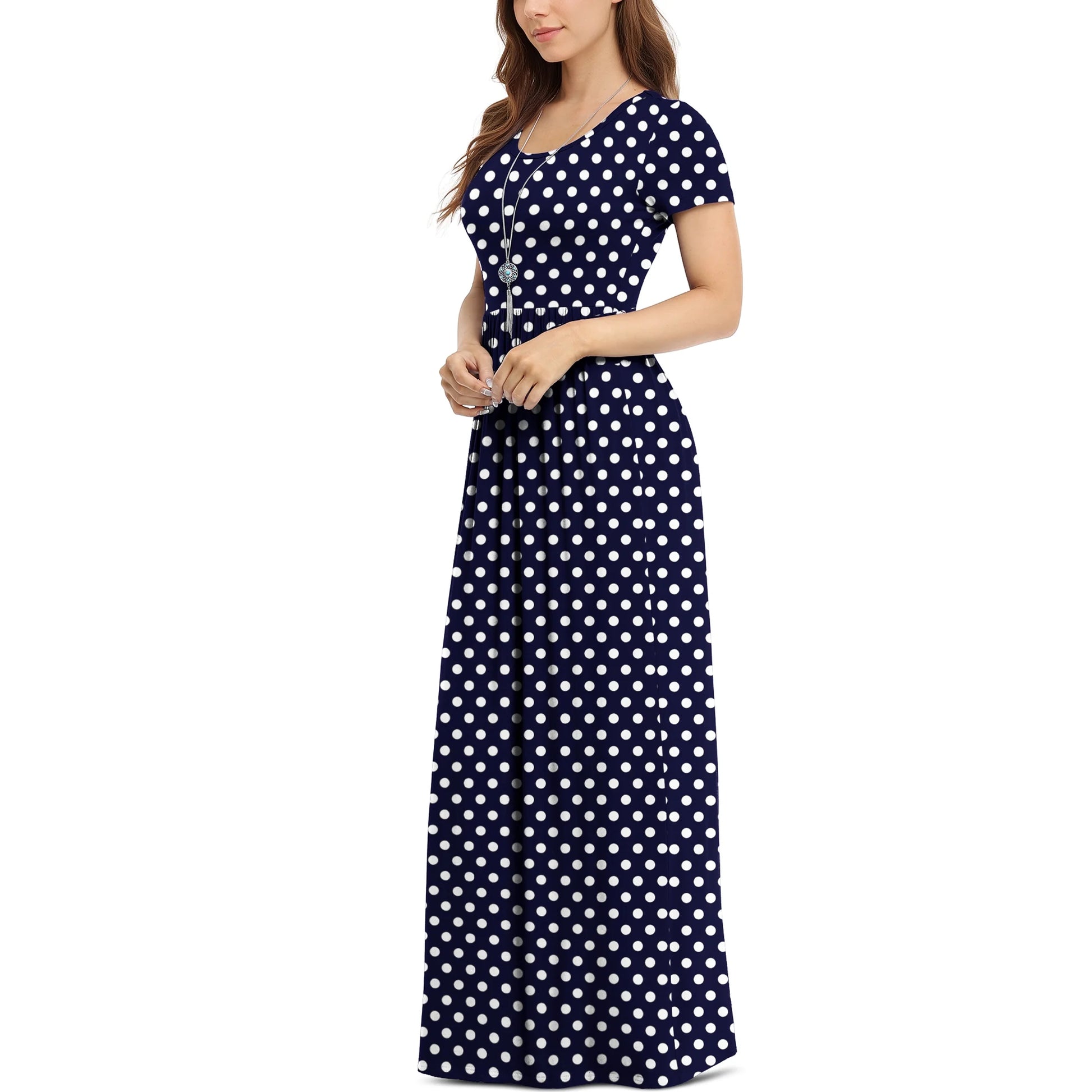 Women'S Short Sleeve Loose Plain Maxi Dresses Casual Long Dresses with Pockets,Mother'S Day,F Navy Blue Dot,L