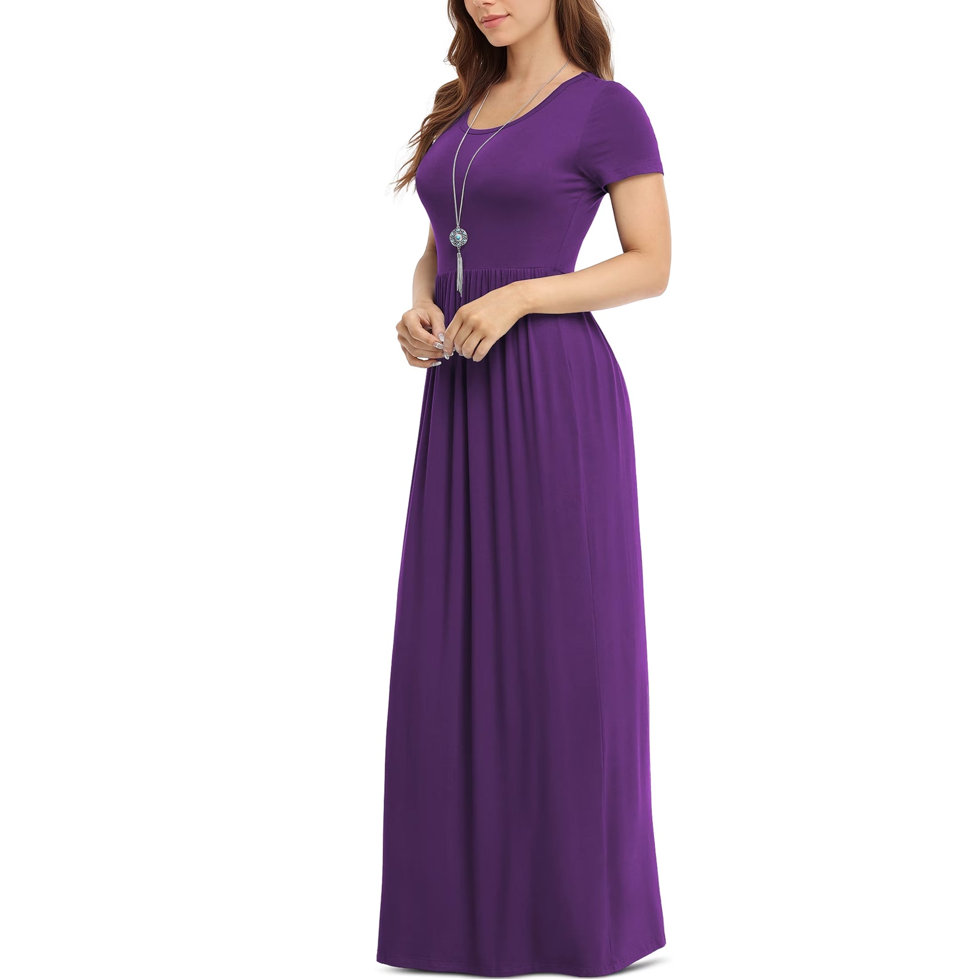Women'S Short Sleeve Loose Plain Maxi Dresses Casual Long Dresses with Pockets,Mother'S Day,Dark Purple,Xl
