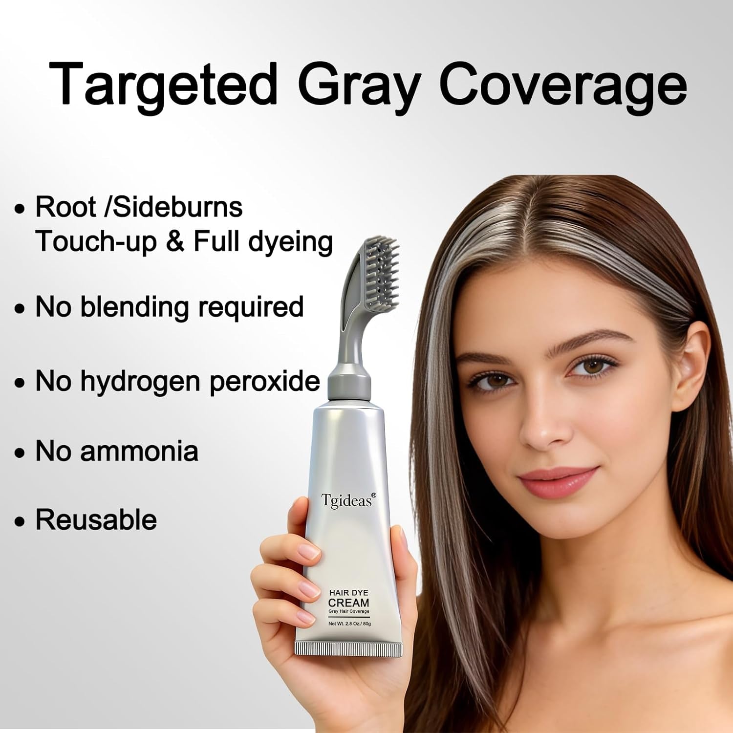 Hair Dye Comb Root Touch Up, Ammonia Free Gray Coverage, Black | Natural Plant Extract Hair Color Cream with No Mix Formula. Easy Gray Hair Coverage for Men & Women without Bleaching, 2.8Oz