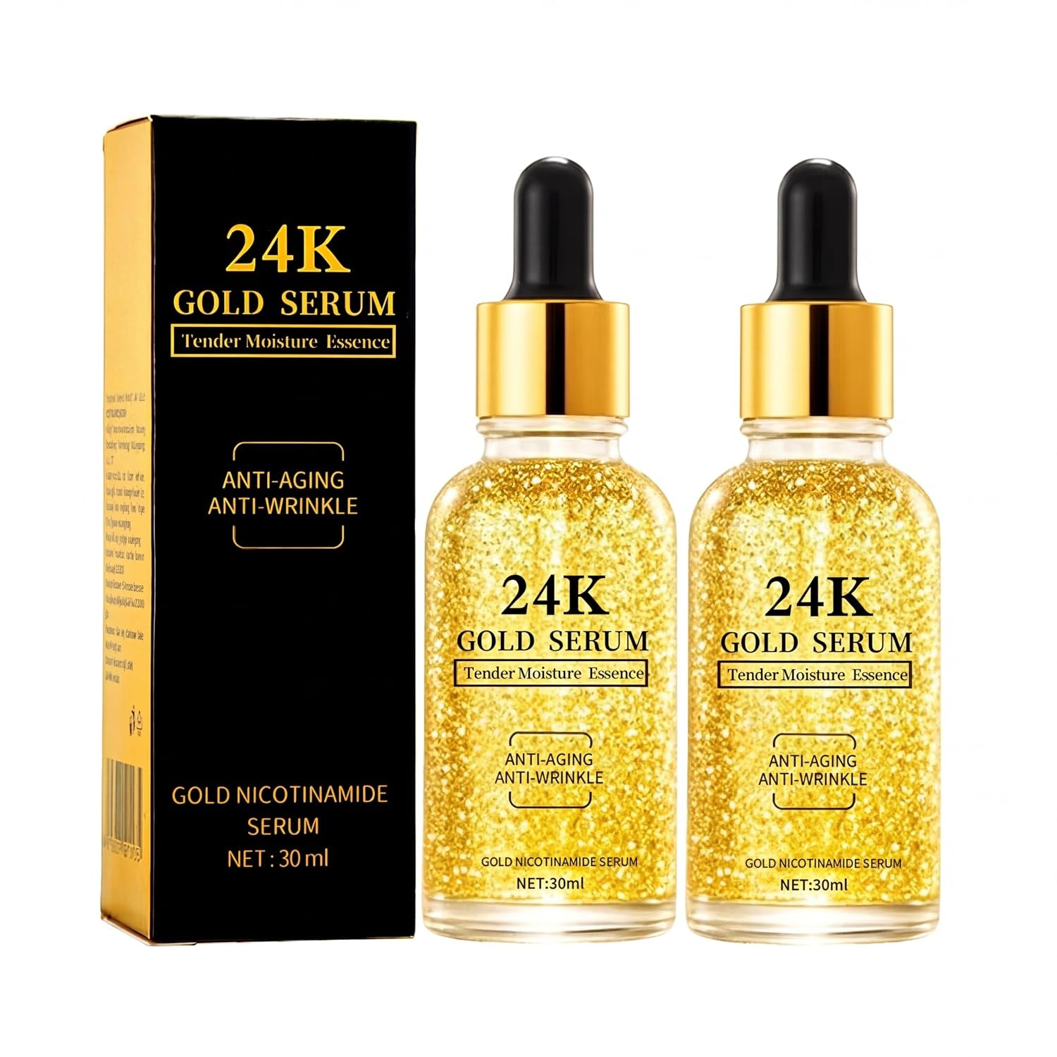 24K Gold Serum for Face, 2-Pack Anti-Aging Moisturizer with Vitamins, Collagen Booster Serum & Hyaluronic Acid for Fine Lines & Firming, 2.02 Fl Oz