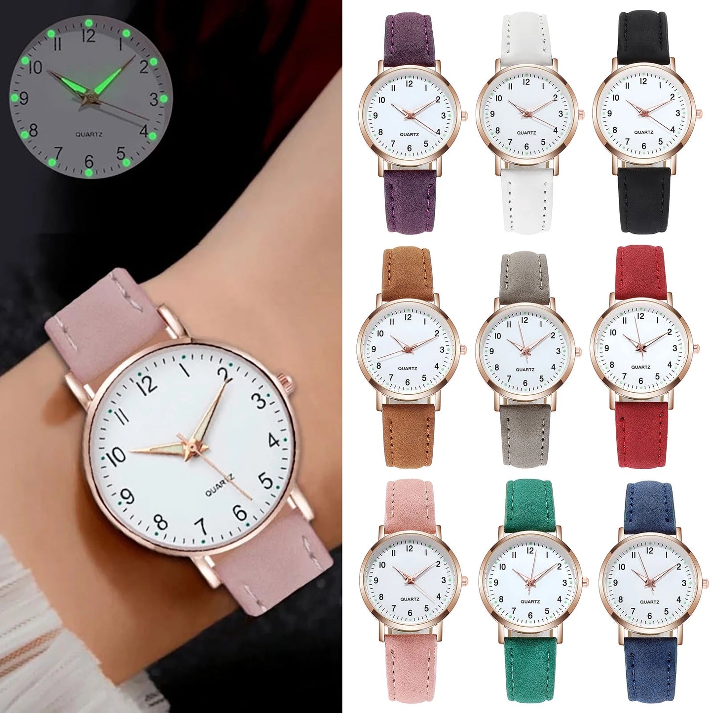Women'S Watches, Classic Quartz Watch with Luminouse Easy Read Dial, Leather Watch Band, Vintage Small Face round Watches for Women, Birthday Gift for Ladies (Purple)