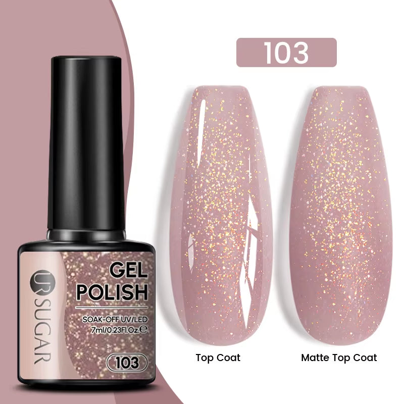 7Ml Champagne Gold Sequins Gel Nail Polish Bright Sparkling Glitter French Semi Permanent Nail Painting UV Gel