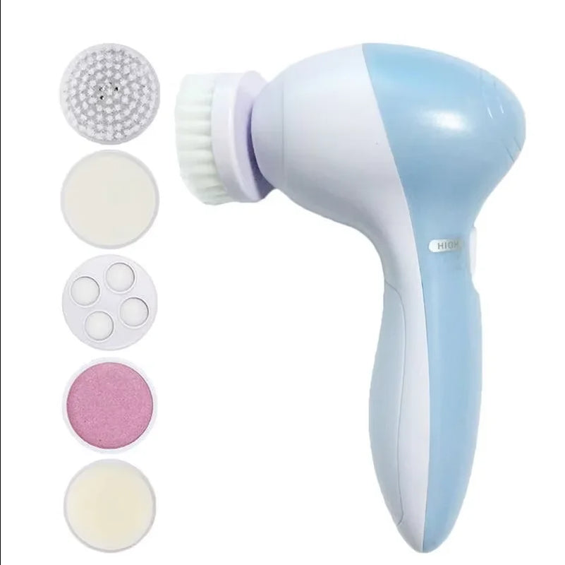 2026 Electric Facial Cleaner 5 in 1 Face Cleansing Brush Wash Machine Spa Skin Care Massager Battery-Powered（Without Battery）