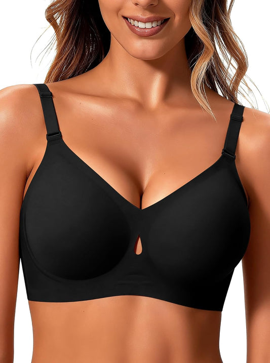 Sexy Jelly Push up Wireless Bras for Women Everyday No Underwire Bralettes | Seamless Gel V Neck T Shirt Full Coverage Minimizer Bras,Buttery Soft Comfort,No Rolling Riding Up,Support Lift All-Day Wear